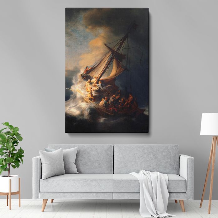 The Storm on the Sea of Galilee (1633) by Rembrandt van Rijn canvas print, interior display view