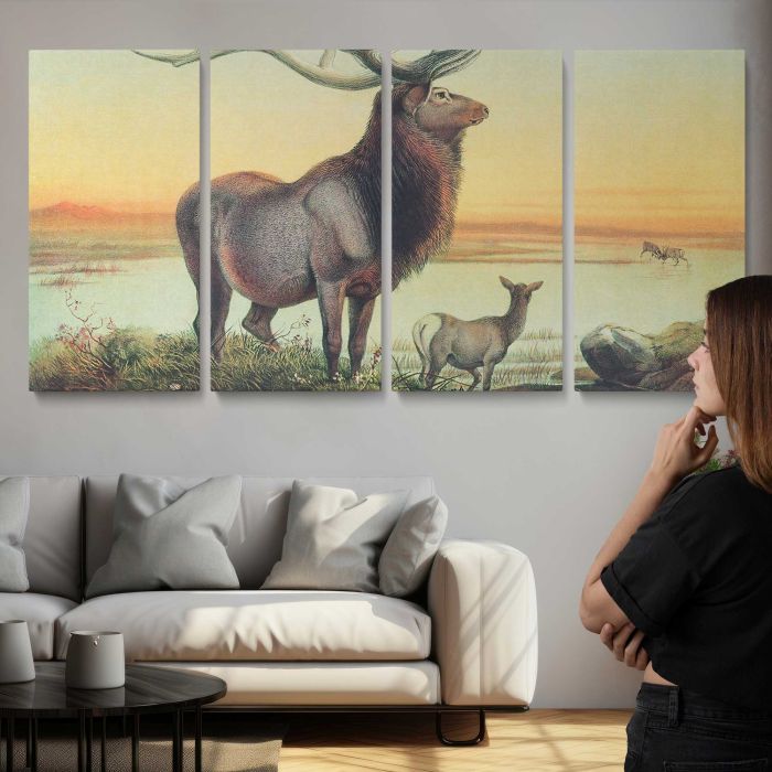 The Wapiti by Joseph Wolf canvas print, interior display view