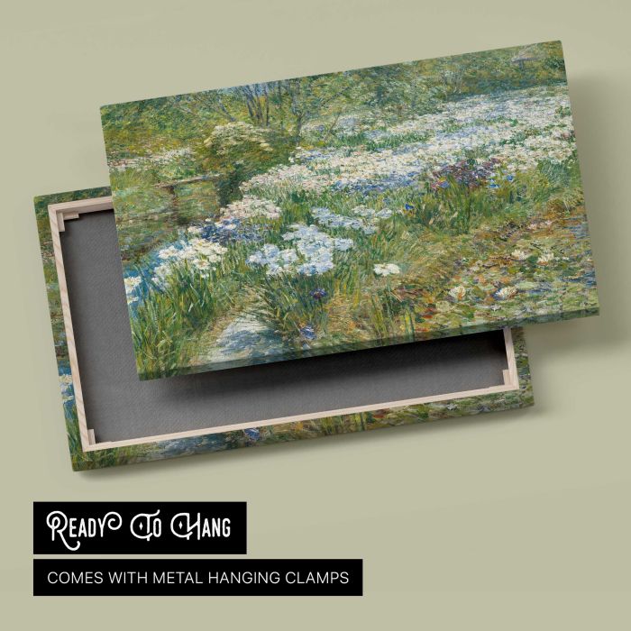 The Water Garden (1909) by Frederick Childe Hassam canvas print, canvas reverse and frame view