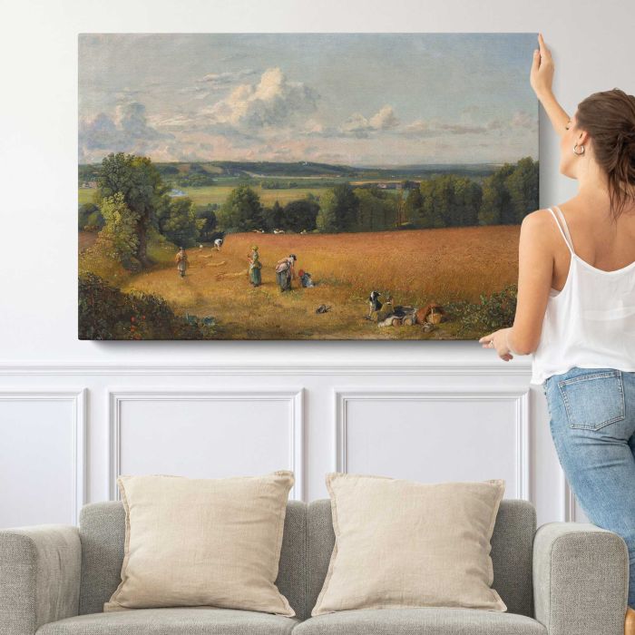 The Wheat Field (1816) by John Constable canvas print, canvas shown with a person for scale