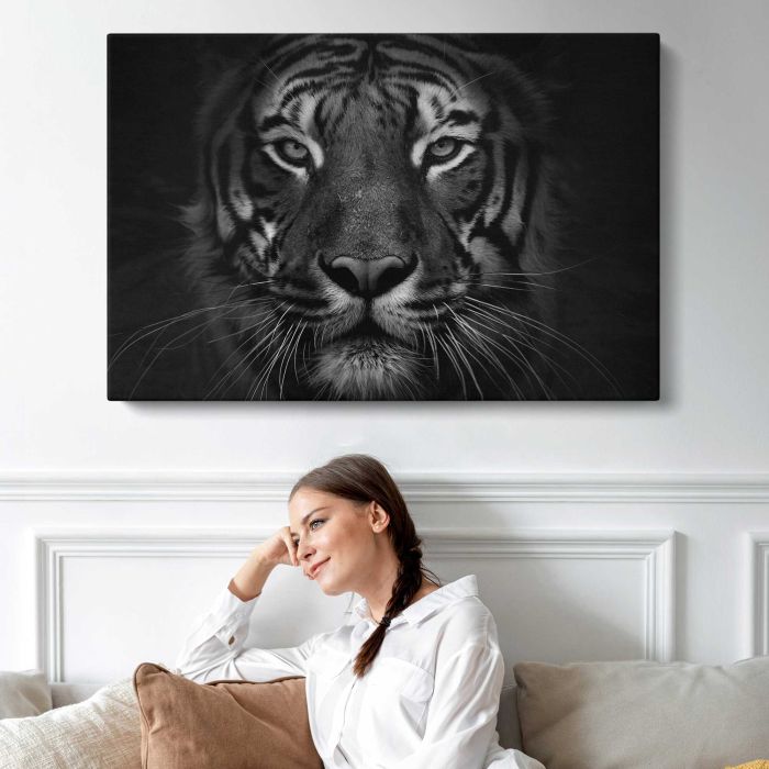 Tiger in Black and White canvas print, interior display view