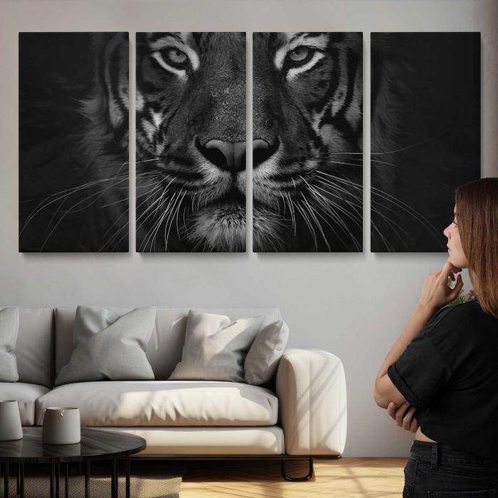 Tiger in Black and White canvas print, interior display view