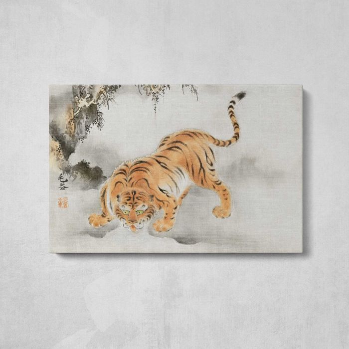 Tiger Japanese Ukiyo-e Art by Isen'in Hoin Eishin - single-panel canvas displayed above a console table