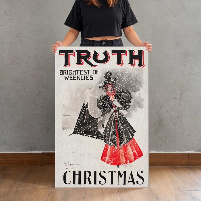 Truth — Christmas, Brightest of Weeklies canvas print, canvas shown with a person for scale