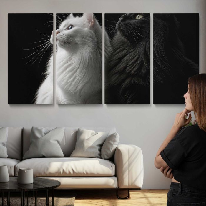 Two Cats in Black and White canvas print, interior display view