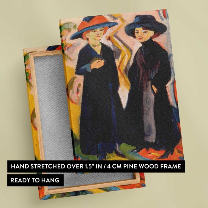 Two Women (1922) by Ernst Ludwig Kirchner canvas print, canvas reverse and frame view