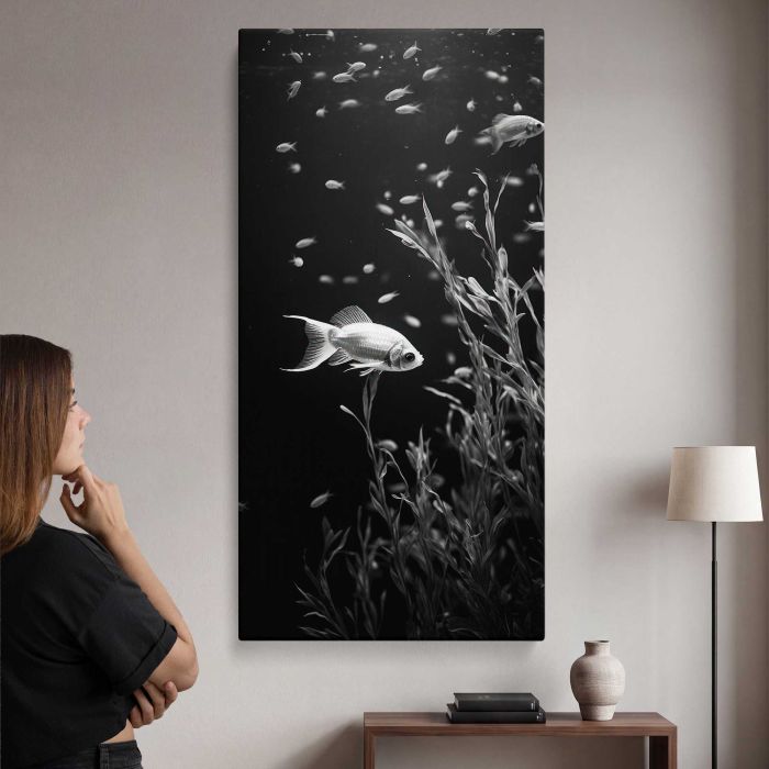Underwater Fish in Monochrome canvas print, interior display view