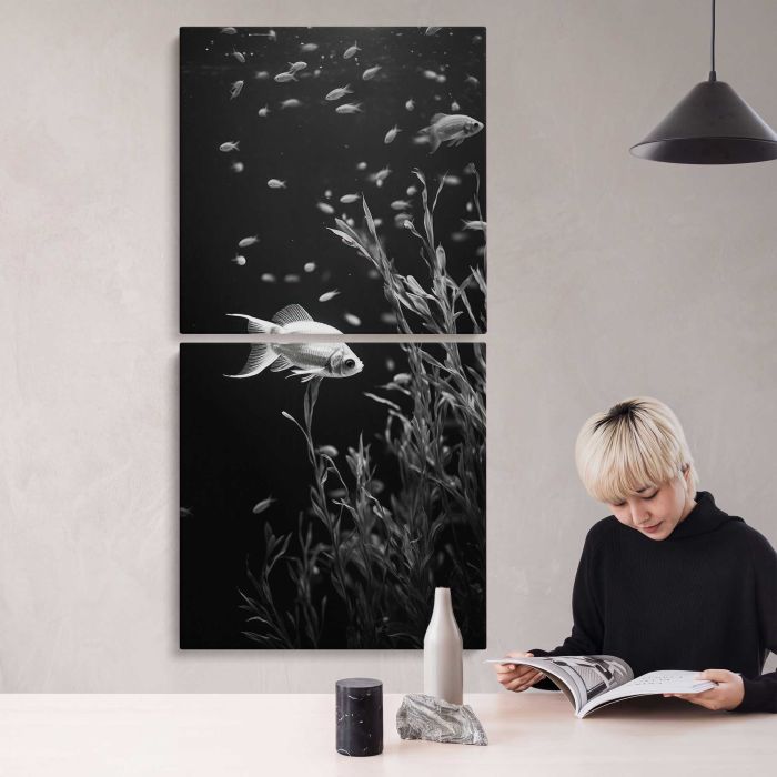 Underwater Fish in Monochrome canvas print, interior display view