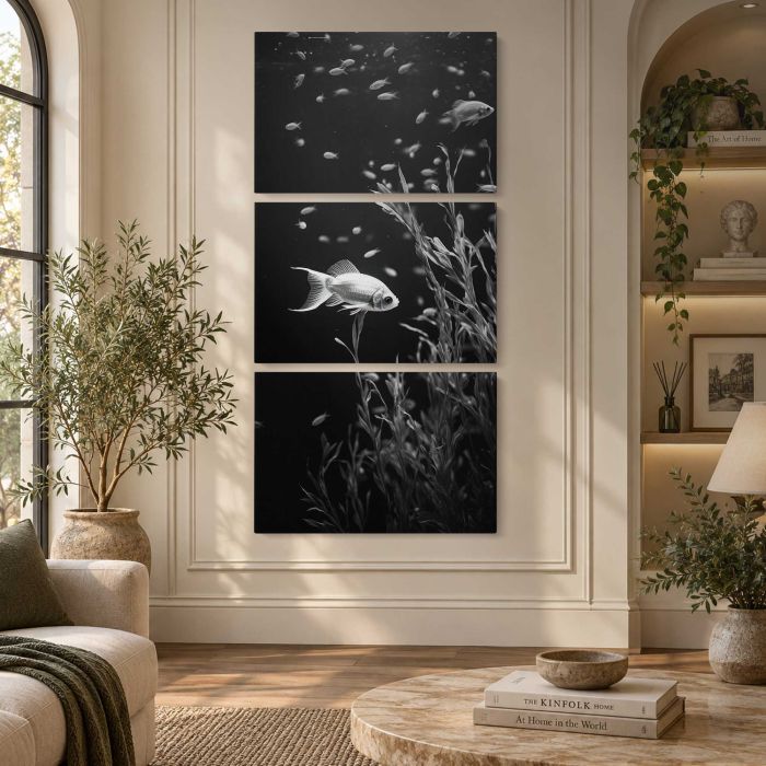 Underwater Fish in Monochrome canvas print, interior display view