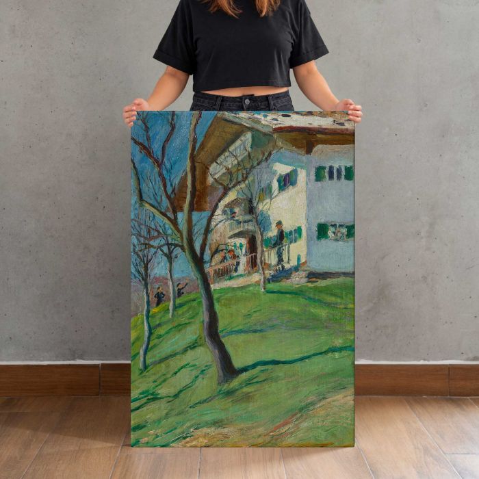 Unser Häuschen in Tegernsee (1910) by August Macke canvas print, canvas shown with a person for scale