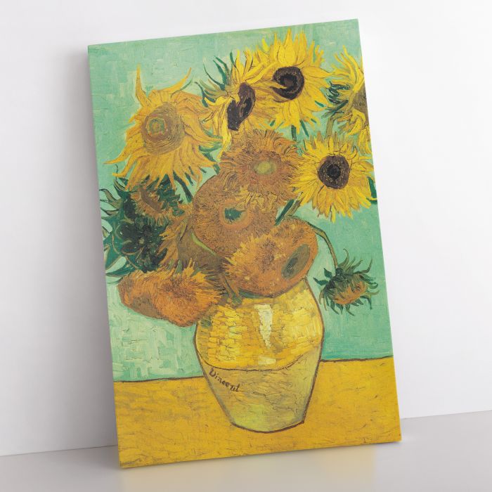 Vase with Twelve Sunflowers (1888–1889) by Vincent van Gogh canvas print, interior display view