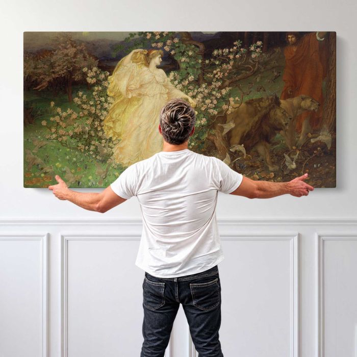 Venus and Anchises by William Blake Richmond canvas print, canvas shown with a person for scale