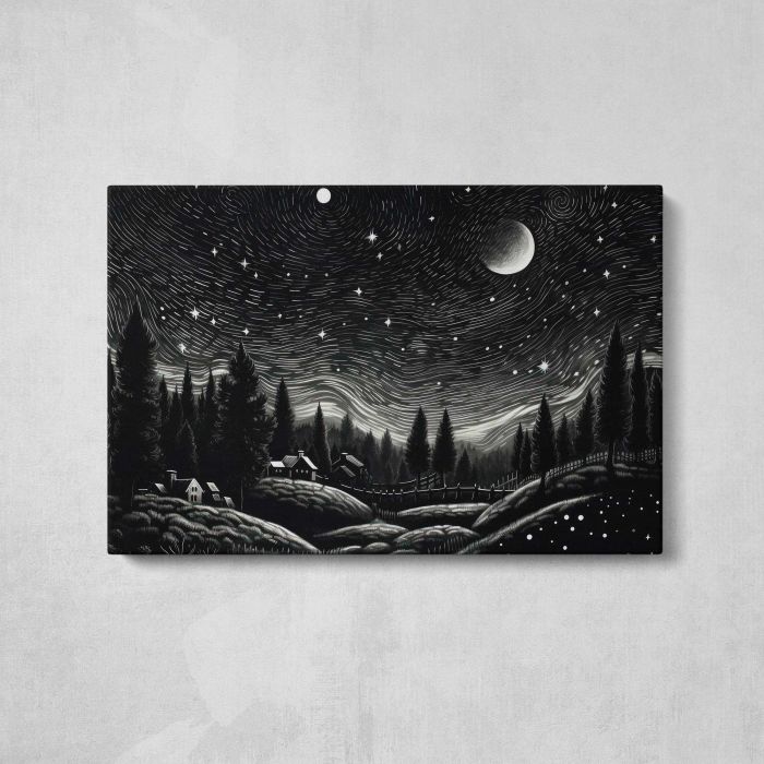 Village beneath a Starry Night Sky canvas print, front canvas view