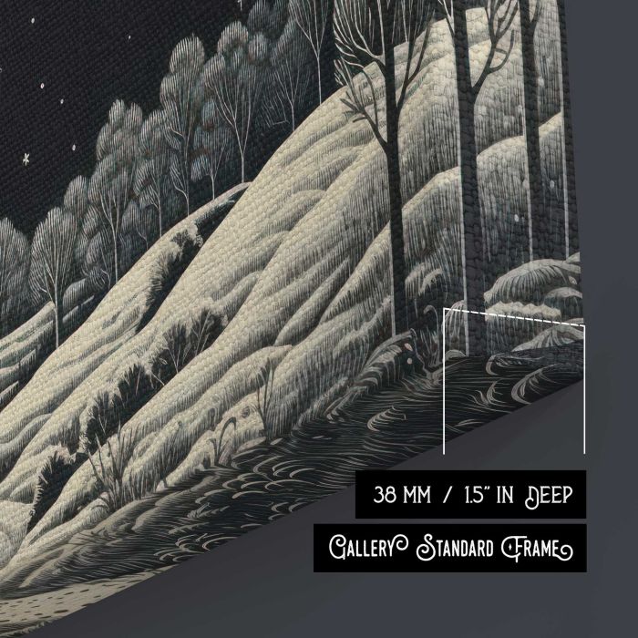 Village Night Landscape canvas print, canvas surface and edge detail