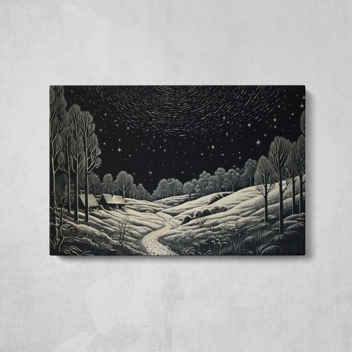 Village Night Landscape canvas print, front canvas view