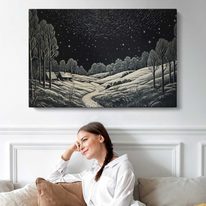 Village Night Landscape canvas print, interior display view