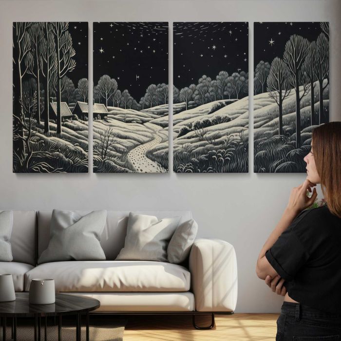 Village Night Landscape canvas print, interior display view