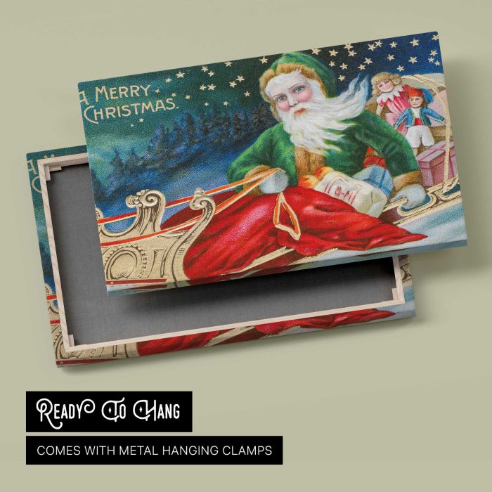 Vintage Christmas Postcard canvas print, canvas reverse and frame view