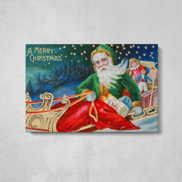 Vintage Christmas Postcard canvas print, front canvas view
