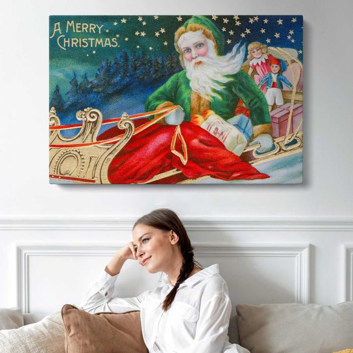 Vintage Christmas Postcard canvas print, interior display view