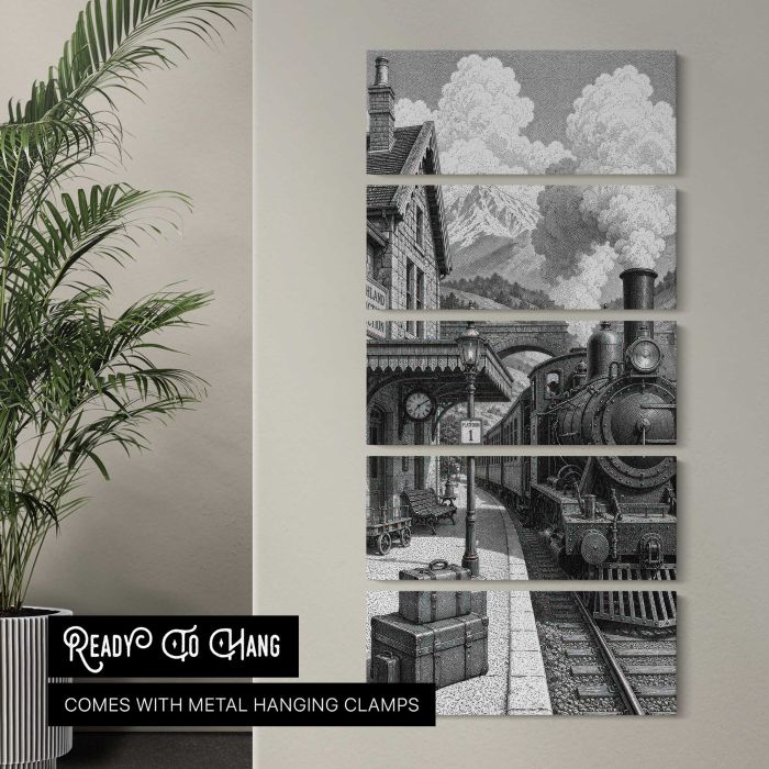 Vintage steam train station fantasy canvas print, interior display view