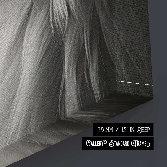 White Cat in Monochrome canvas print, canvas surface and edge detail