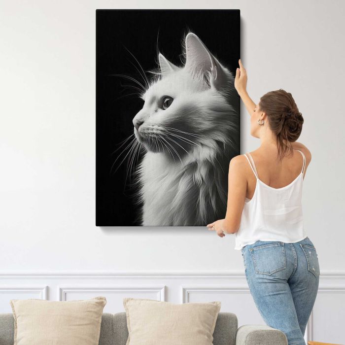 White Cat in Monochrome canvas print, interior display view