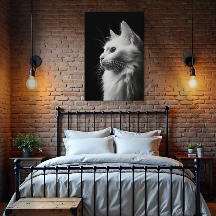 White Cat in Monochrome canvas print, interior display view