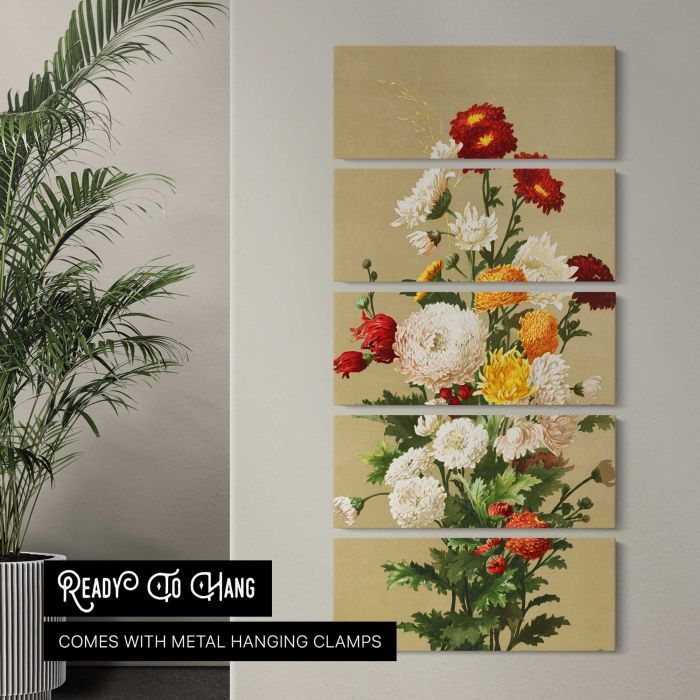 White & red chrysanthemums by Ellen Thayer Fisher canvas print, interior display view