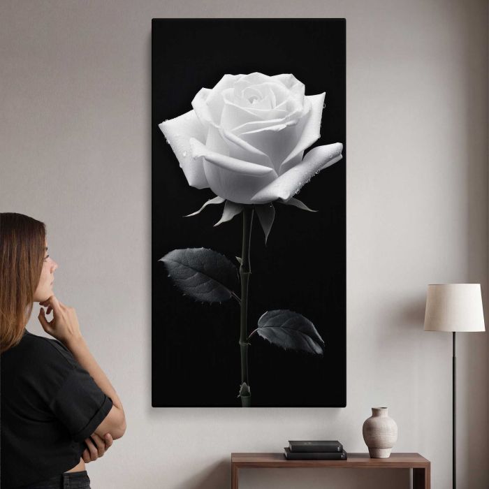 White Rose in Monochrome canvas print, interior display view