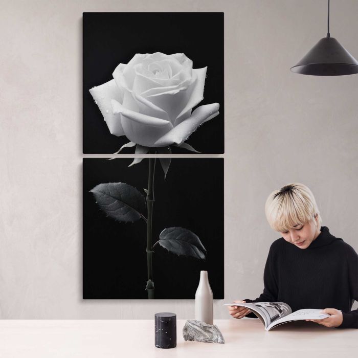 White Rose in Monochrome canvas print, interior display view