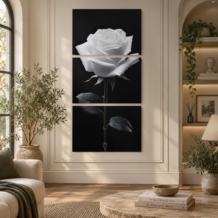 White Rose in Monochrome canvas print, interior display view