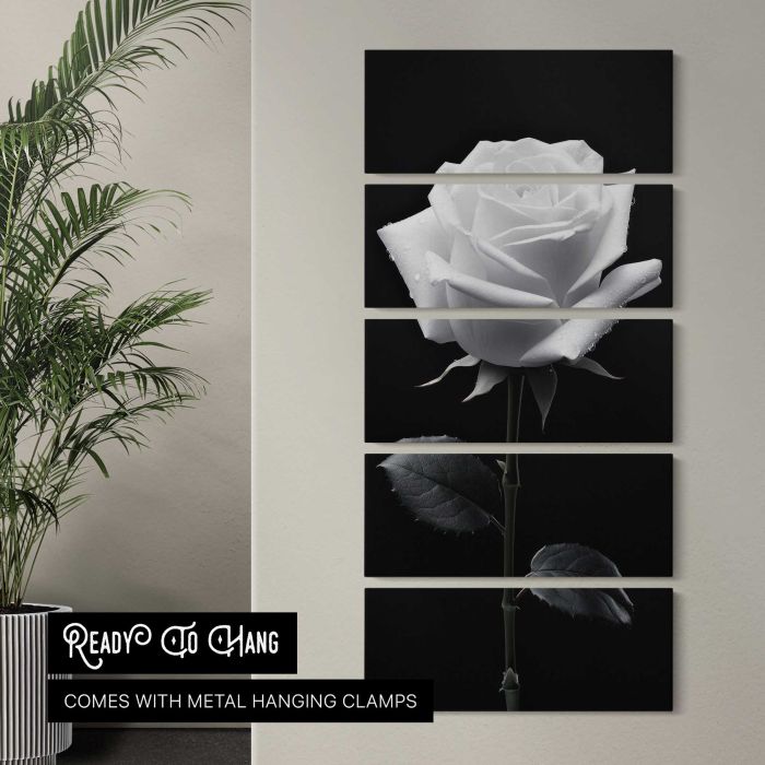 White Rose in Monochrome canvas print, interior display view