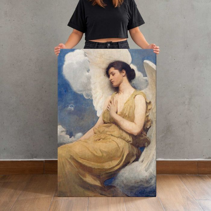 Winged Figure (1889) by Abbott Handerson Thayer canvas print, canvas shown with a person for scale