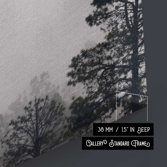 Winter Landscape in Black and White canvas print, canvas surface and edge detail