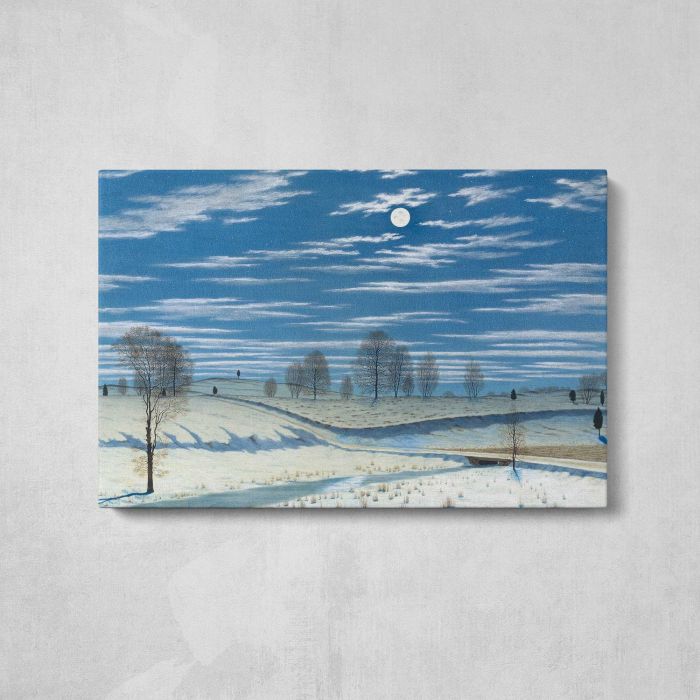 Winter Scene in Moonlight (1869) watercolor by Henry Farrer canvas print, front canvas view
