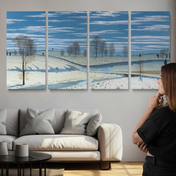 Winter Scene in Moonlight (1869) watercolor by Henry Farrer canvas print, interior display view