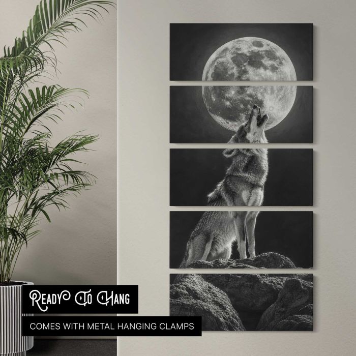 Wolf Howling at a Full Moon canvas print, interior display view