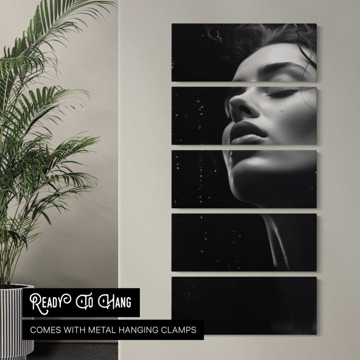 Woman in the Rain in Monochrome canvas print, interior display view