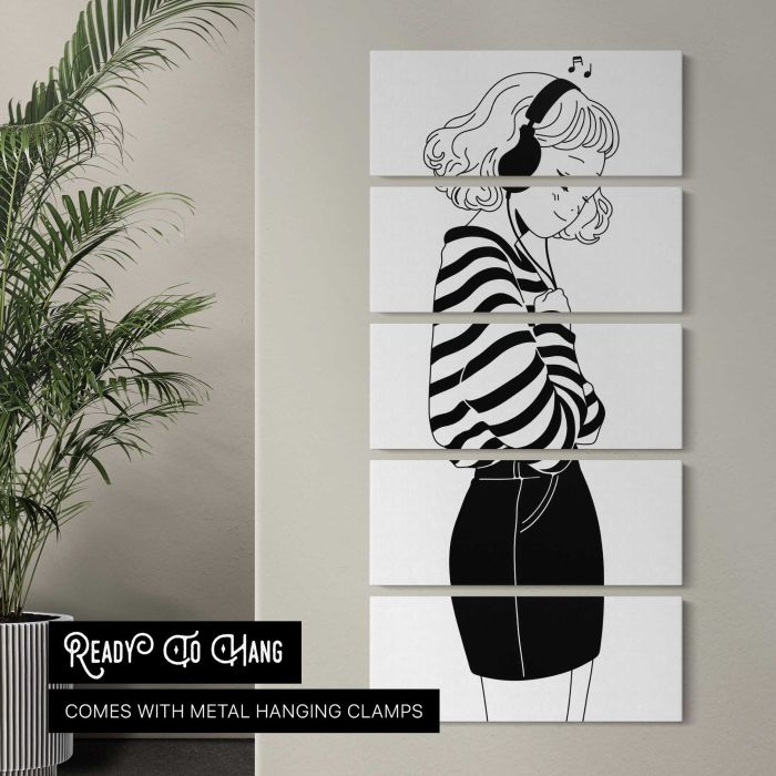 Woman with Headphones Illustration canvas print, interior display view