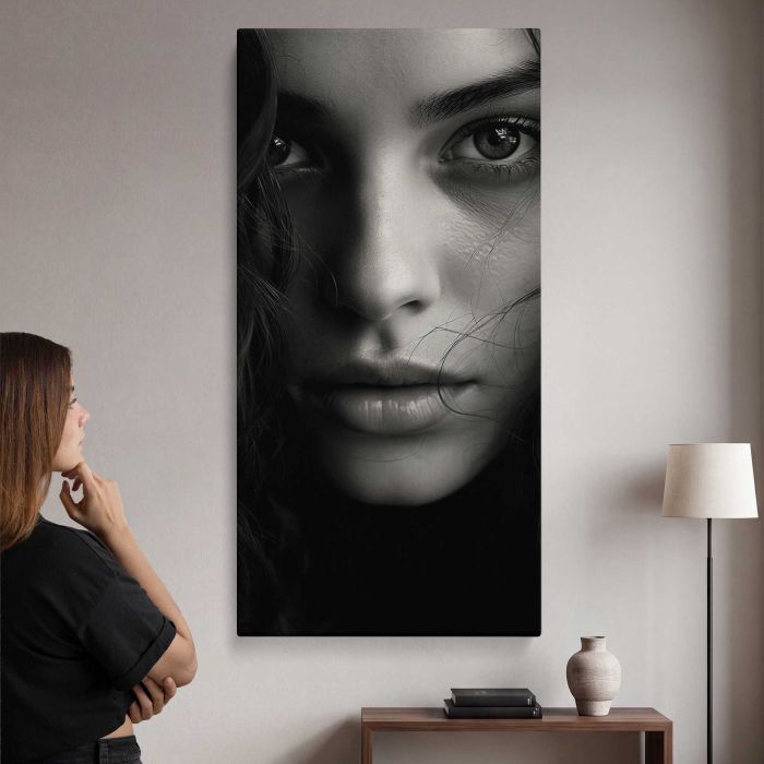 Woman’s Face in Monochrome canvas print, interior display view