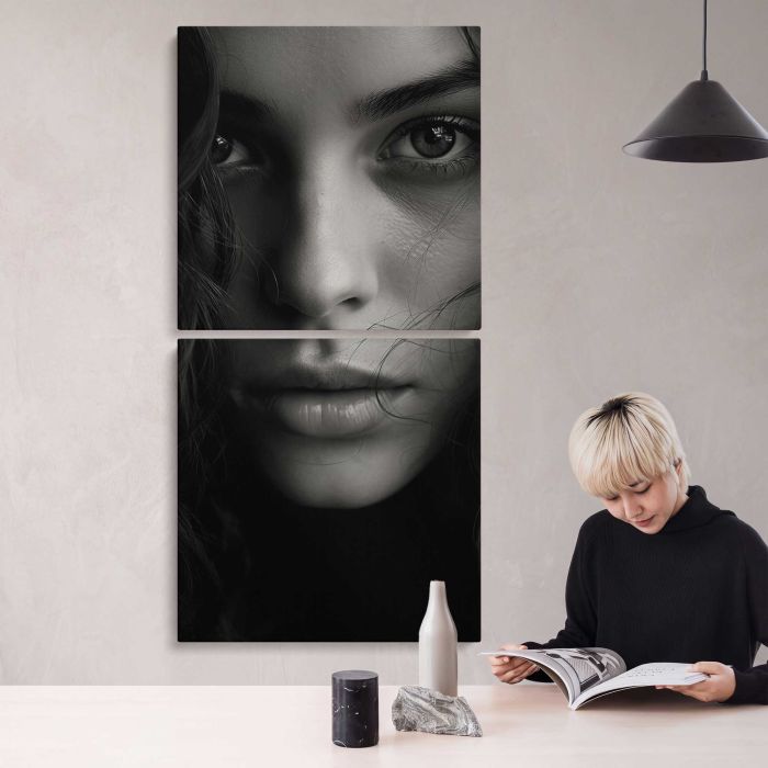 Woman’s Face in Monochrome canvas print, interior display view