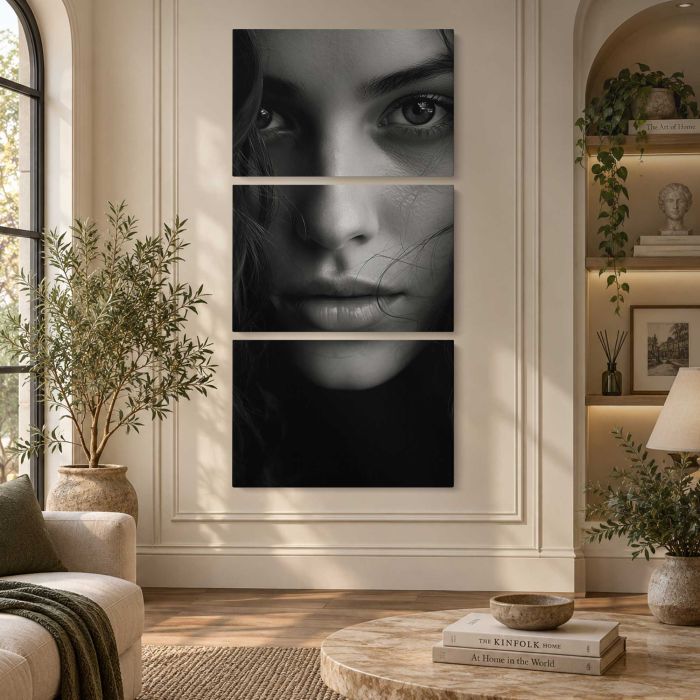 Woman’s Face in Monochrome canvas print, interior display view