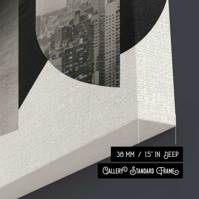 Woman’s Face Merged with Cityscapes canvas print, canvas surface and edge detail