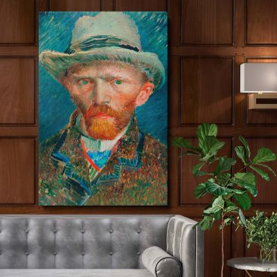 Self-Portrait Canvas Wall Art Van Gogh - Timeless Portrait with Blue Brown Strokes