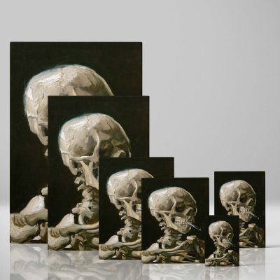 Head of a Skeleton with a Burning Cigarette by Van Gogh - Dark Humour Skull Art 