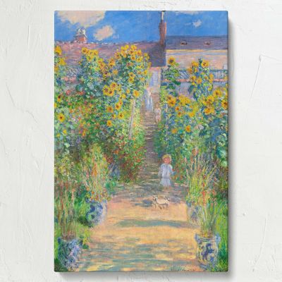 The Artist's Garden at VŽtheuil by Claude Monet - Child, Dog & Sunflowers Scene 