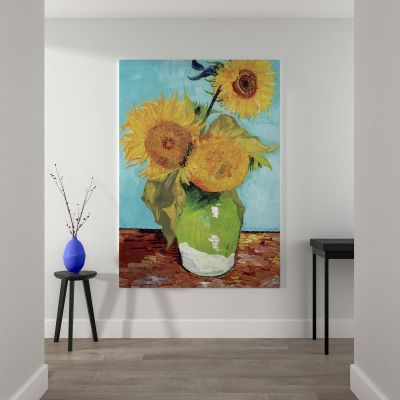Vase with Three Sunflowers by Van Gogh - Yellow Flower Still Life Print 