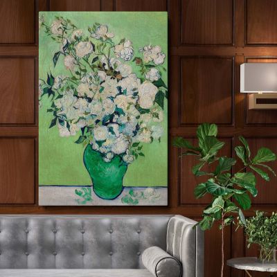 Roses - Green Vase Botanical Floral Painting By Vincent van Gogh 