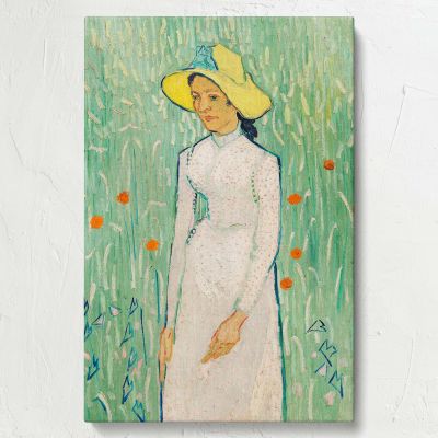 Girl in White - Woman in Field with Flowers Portrait By Vincent van Gogh 